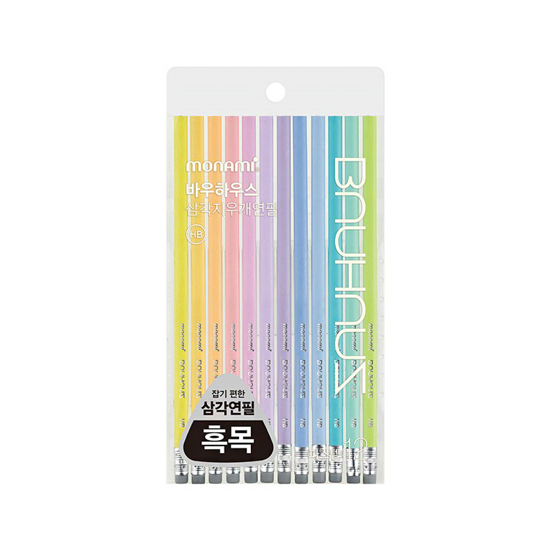 모나미 바우하우스 파스텔 삼각 지우개 연필 12입
